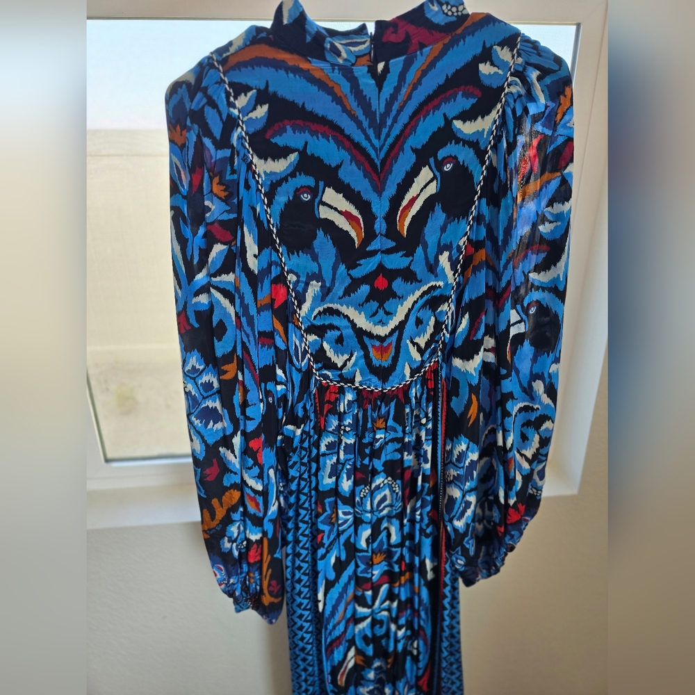 FARM Rio Blue Multicolor Long Sleeve Maxi Dress